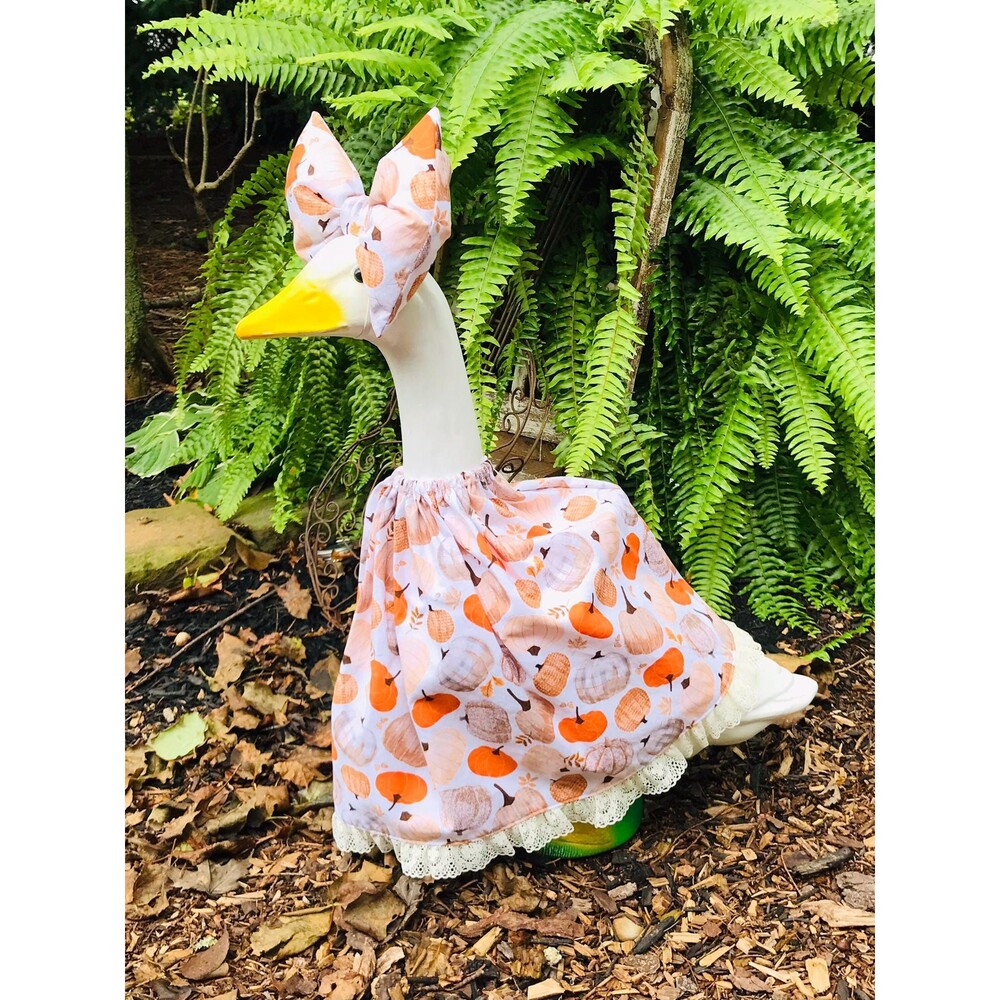 Porch Goose Dress & Bow Outfit For 18-23" Goose Handmade Fall Neutral Pumpkins